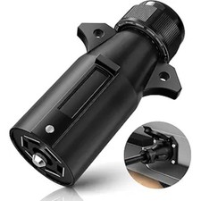 7 Pin Trailer Plug, 7 Way Blade Round Connector, Trailer-Side RV-Style, Detachab