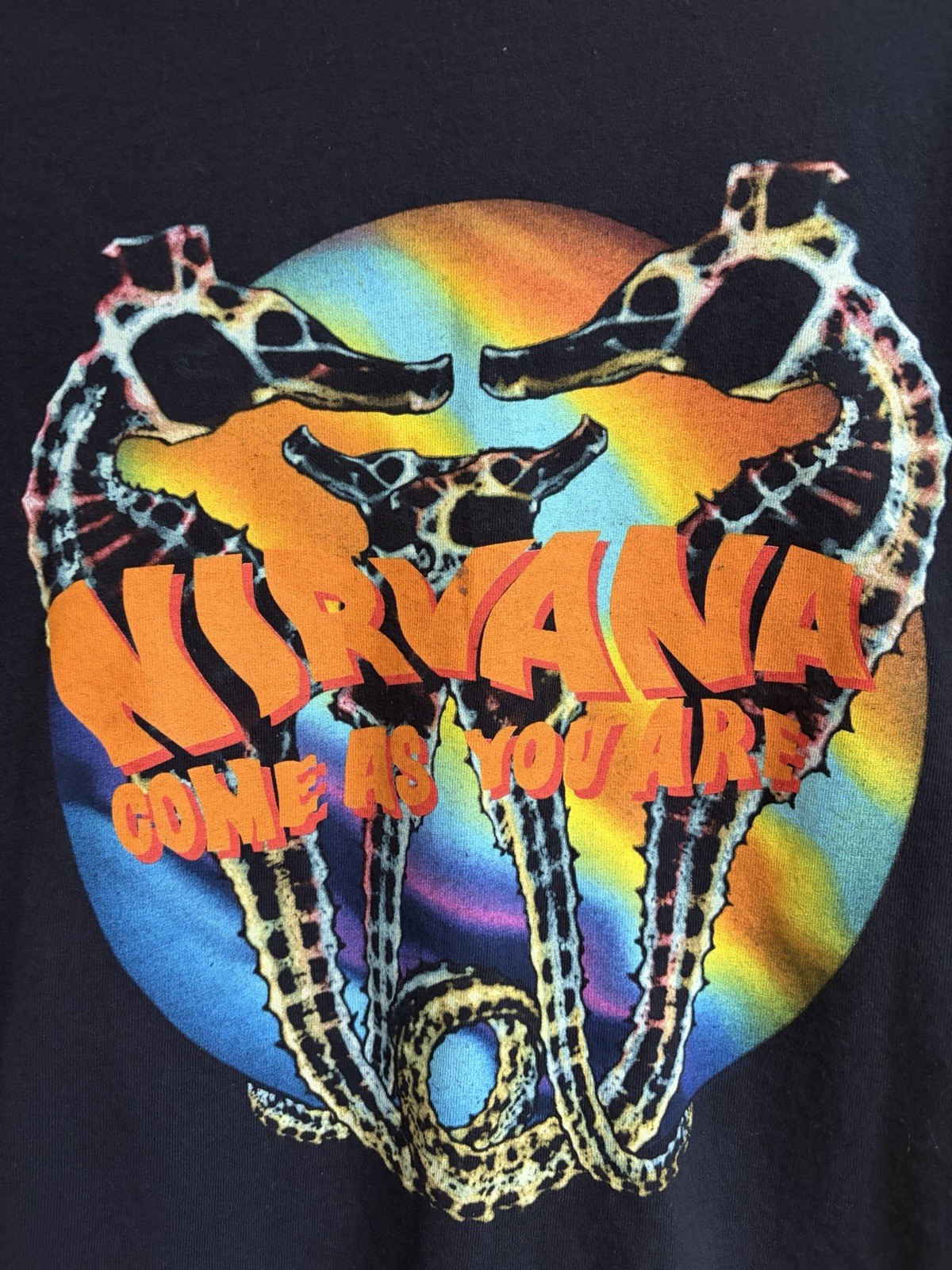 NIRVANA "Come As You Are" Seahorse Graphic Oversized Cropped T-Shirt Band Tee XL image 2