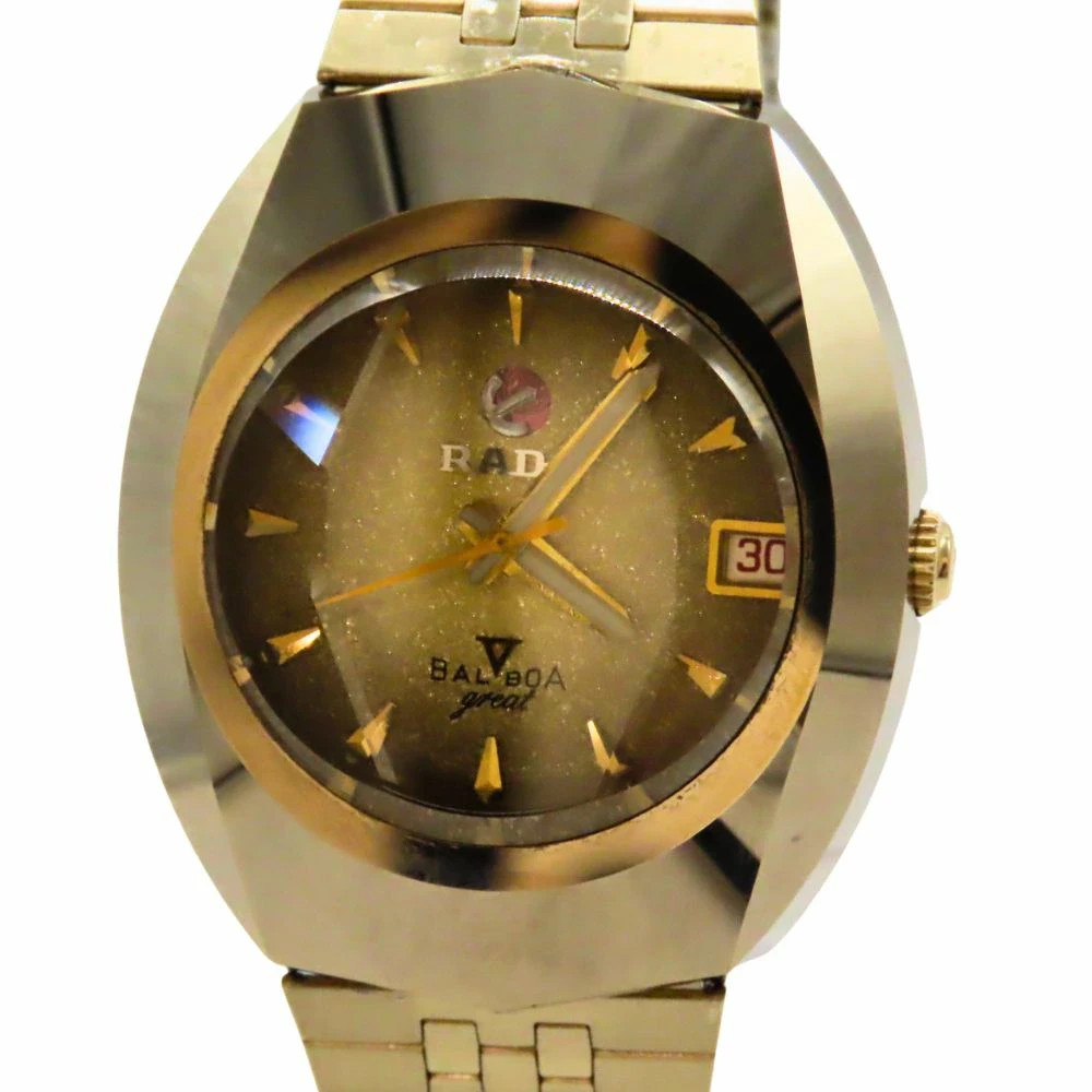 RADO Balboa Grade 3 Hand Date Automatic Cut Glass Gold Men's Watch Rare
