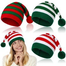 Funtery 3 Pcs Christmas Knitted Santa Hats Elf Hat Crochet Christmas Beanie X...