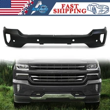 Black Front Bumper Face Bar w/Fog Light+Sensor Holes for 16-19 Silverado 1500 LD
