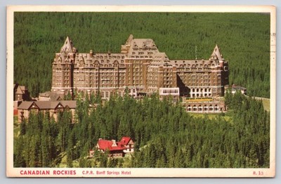 Banff Springs Hotel Postcard Canadian Rockies CPR Alberta 1961 Postmark