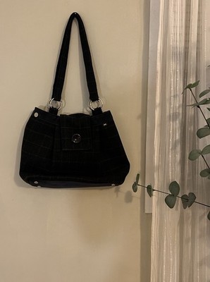 Earth Squared Elegant Dark Navy Blue Plaid Women's Shoulder Bag
