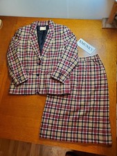 Pendleton 10 Vintage Women's Wool Lined Red Beige Plaid SS Blazer Skirt Suit