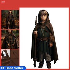 Kids Medieval Hooded Cloak Renaissance Cape Costume Polyester Brown Sleeveless