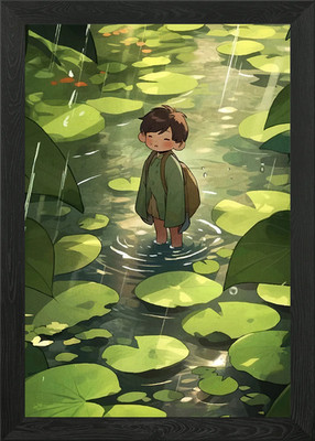 Gerahmtes Wandbild Junge Teich im Regen Poster Leinwanddruck Bild
