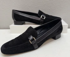Amalfi Loafers Size 9 AA Shoes Block Heels Black Suede Designer Italy