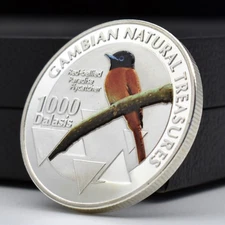 Gambia 1000 Dalasis Coin Red-bellied Paradise Flycatcher Silver-Plated Medal