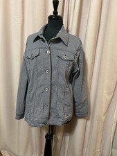 Alfred Dunner Size 14 Jacket Black White Gingham Check Light Stretch Button-up