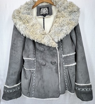 Esprit Y2K Faux Fur Suede Jacket Winter Cutie Vibe Sz L