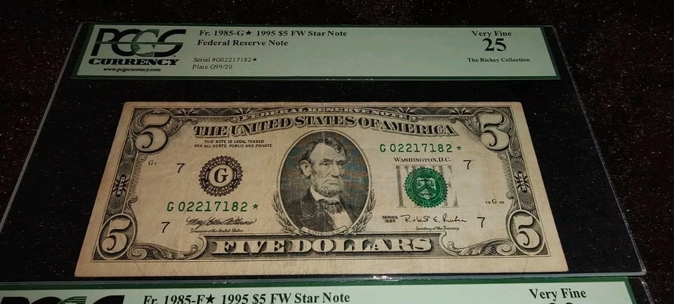 1995 $5 Star Notes Lot PCGS 25/30/45 Fr.1985-G (2) & Fr.1985-F Rickey Coll - Image 2 of 4