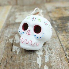 Hanging Mexican Ceramic SkULL Decoration - WHITE