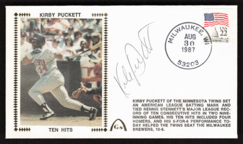 Kirby Puckett Signed Ten Hits 1987 Gateway FDC Cachet Minnesota Twins Auto