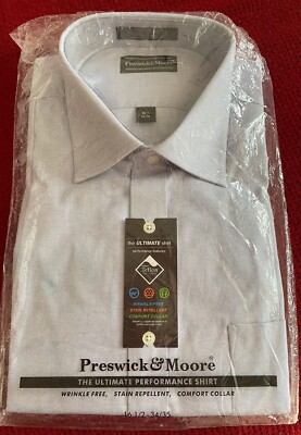 preswick & moore men's dress shirts New Preswick & Moore Mens Dress shirt Light blue 16 /12 34/35 Wrinkle Free