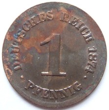 Coin Deutsches Reich Kaiserreich 1 Pfennig 1874 F In Very Fine