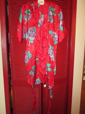 Vintage Kathryn 2 Piece Red Floral Chemise Sleep Nightgown And Robe Set Medium