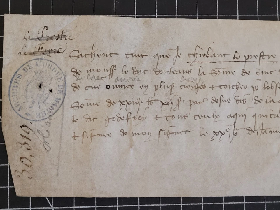 Medieval Manuscript of the 100 Years War 1398 ~ Archives of the Order of Malta - Image 2 of 4