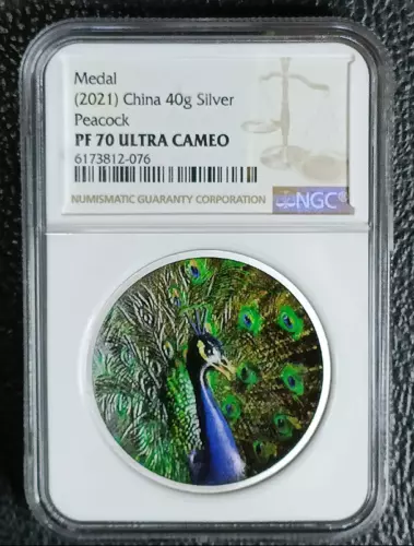 NGC PF 70 ULTRA CAMEO Medal (2021) China 40g Silver Peacock Commemorative  Coin