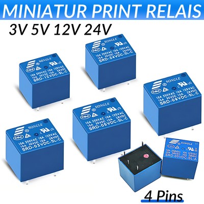 Miniatur Print Relais 3V 5V 12V 24V SPDT 4 Pins SRD-3/5/12/24VDC-SL-C Relay