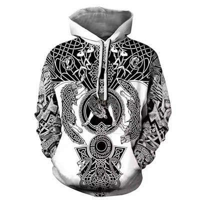 New Vi.king Hoodie For Men's 3D Print Vintage Style Hip Hop Pullover v13