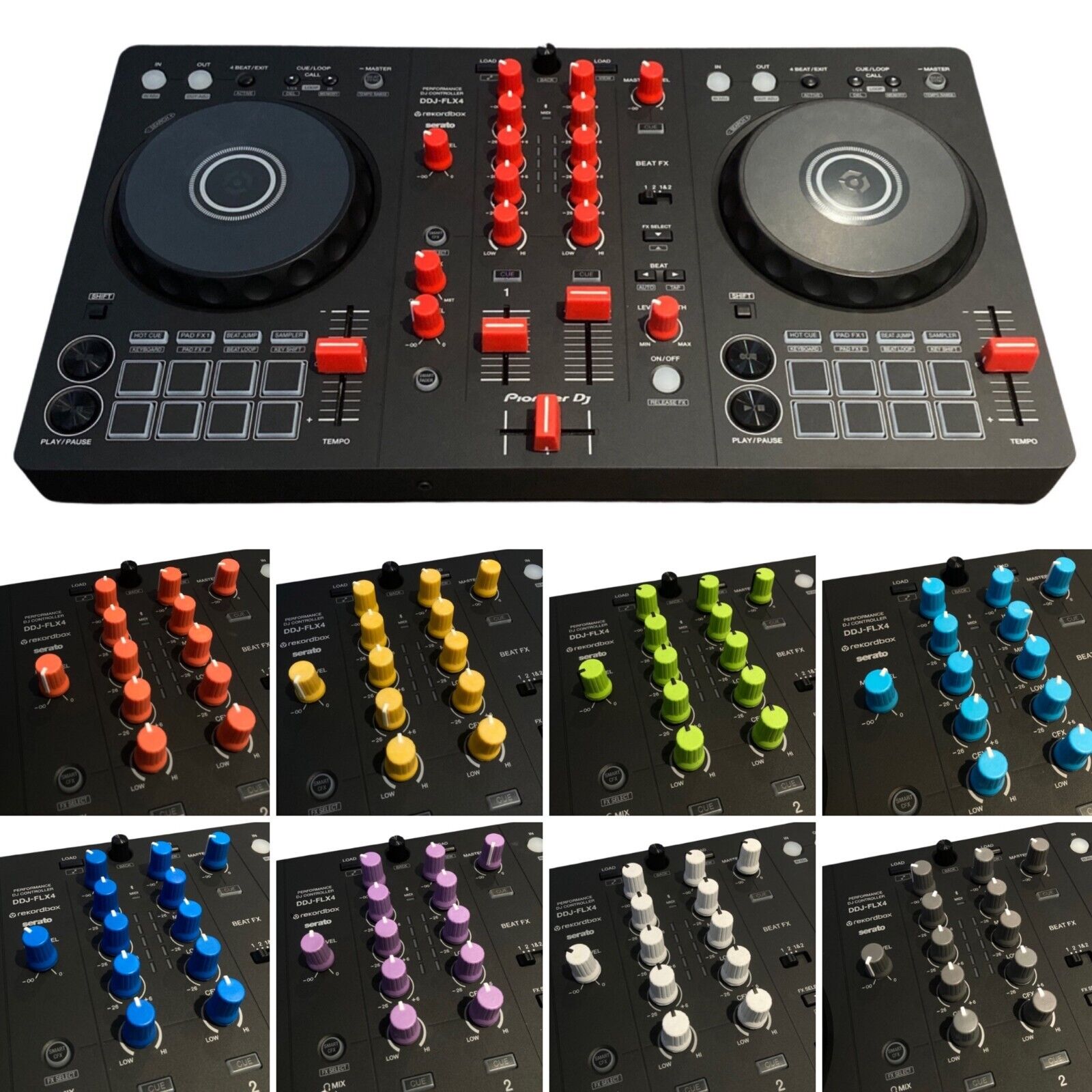 Pioneer DDJ-FLX4 Colour Custom Replacement Knobs & Faders like Chroma Caps