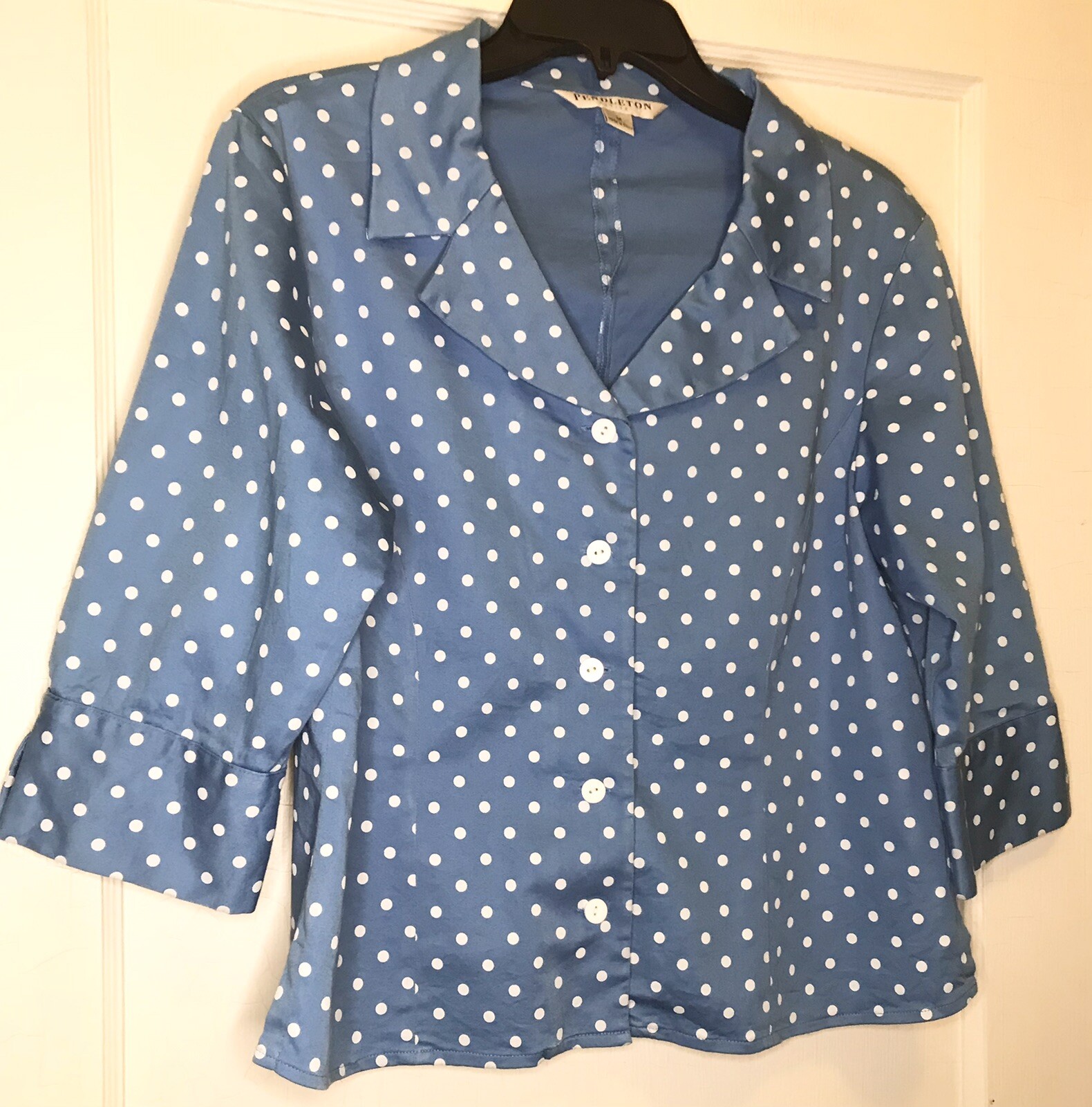 Pendleton Medium-Petite Blue Polka Dot Button 3/4… - image 2