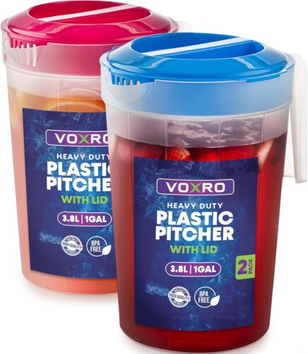 2-Pack 1-Gallon Plastic Pitchers with Lids – Iced Tea Pitchers with Twist Cove