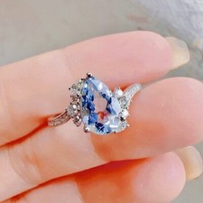 Natural Aquamarine 14K White Gold Plated On 925 Silver Art Deco Engagement Ring