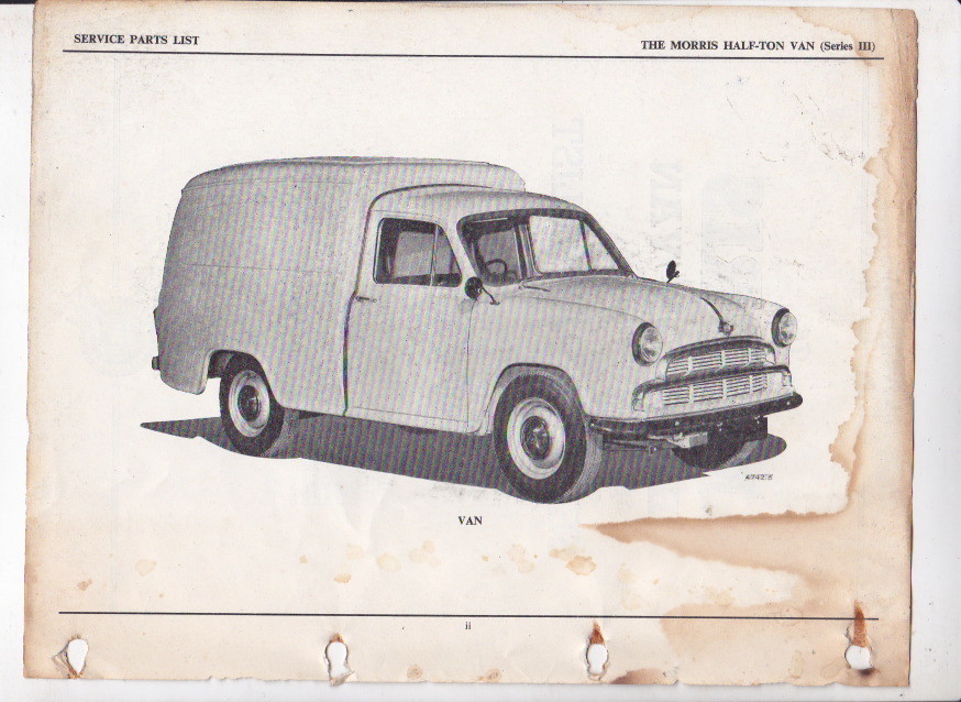 MORRIS HALF-TON VAN Series III BMC Factory Service Parts List