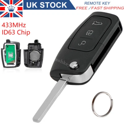 Remote Flip Key Fob For Ford 3 Button 433MHz 4D63 Chip Focus Mondeo Fiesta S Max