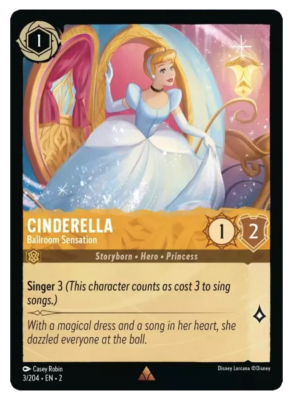 lorcana cinderella card Disney Lorcana Cinderella Ballroom Sensation Rare Non-Foil Card 3/204 NM