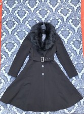 Black Coat Belted With Removable Collar Size 8
