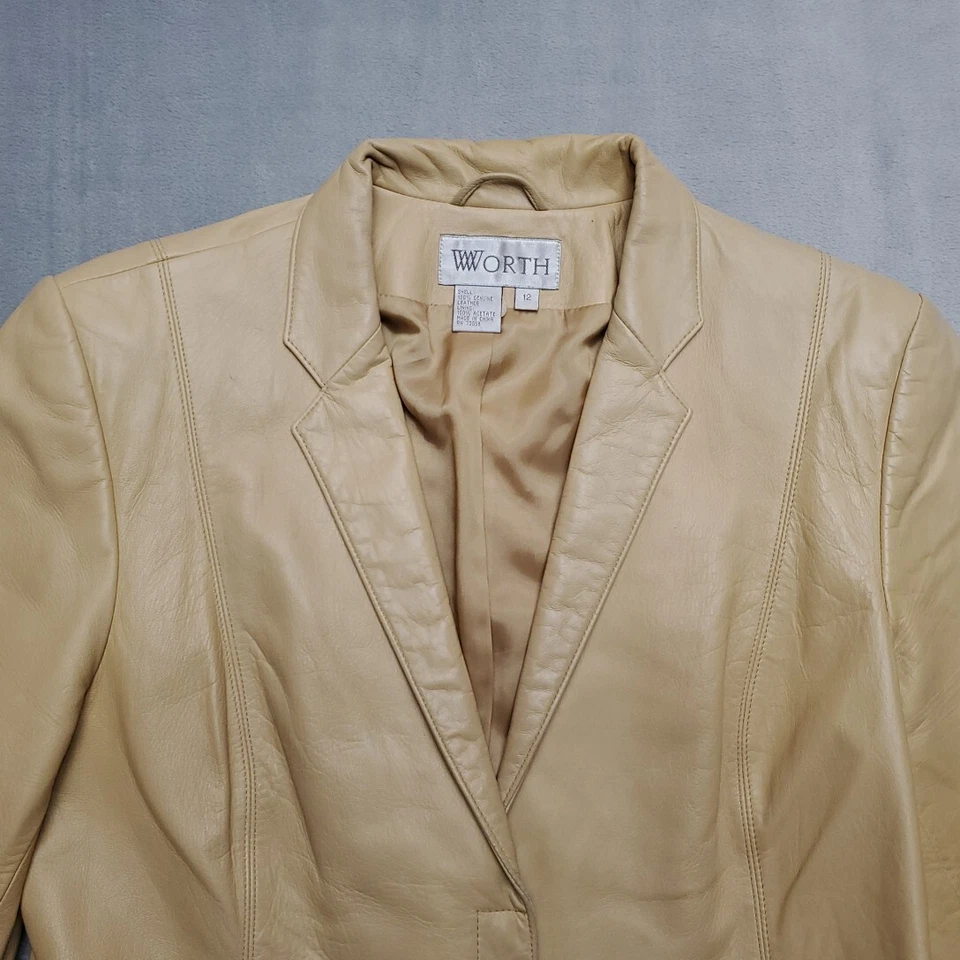 Chaqueta Worth Mujer 12 Tostada Forrada Botón Magnético Cuero Genuino Clásica  Foto 3 de 4