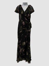 210 Ralph Lauren Women's Black Print Georgette Flounced Gown Dress Size 6