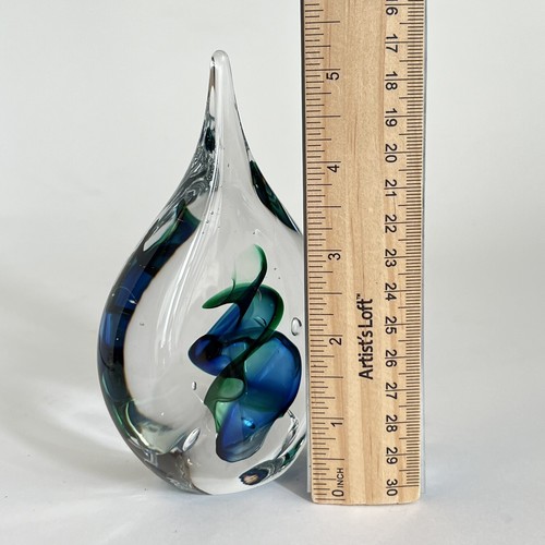 Vintage Studio Art Glass Paperweight Teardrop Signed MP Marian Pyrcak Poland - Picture 9 of 12