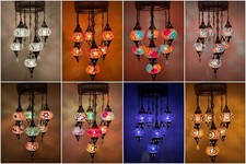 Turkish Moroccan Glass Mosaic Hanging Lamp Ceiling Light Chandeliers -Free Bulbs