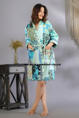 Patchwork Cotone Indiano Donna Boho Kantha Giacca Kimono Vestito
