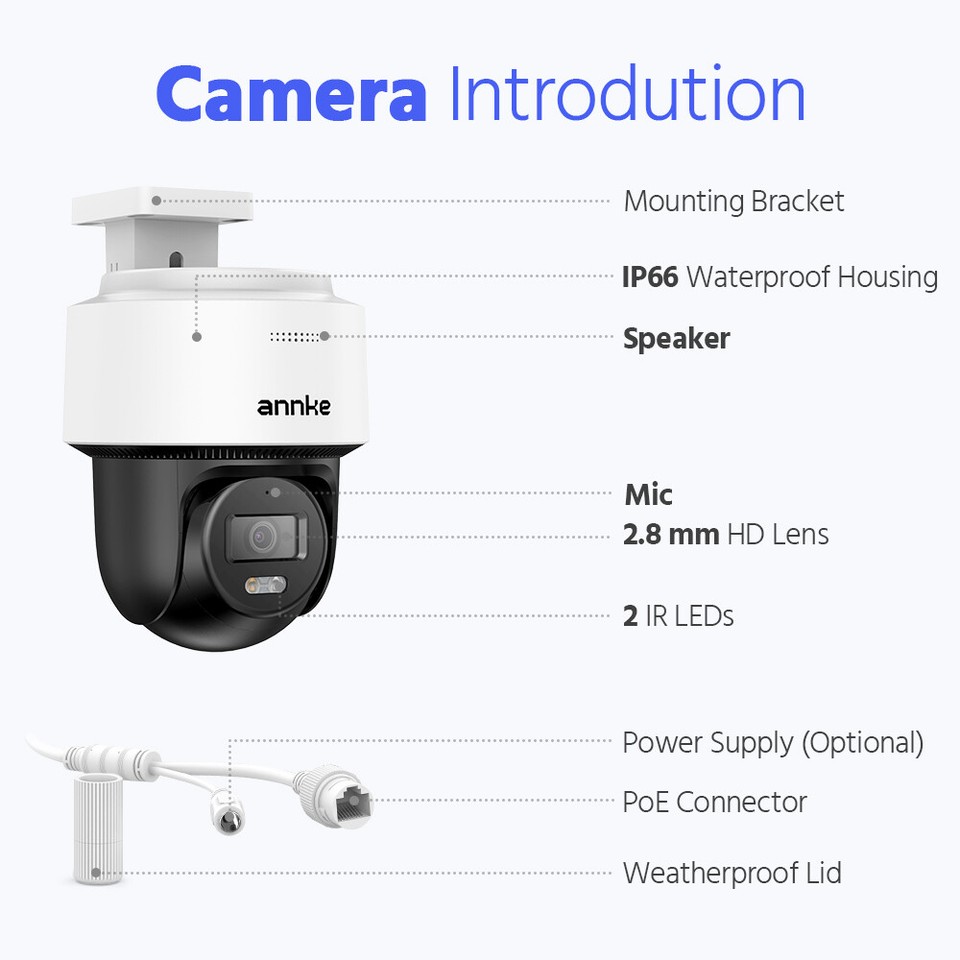 ANNKE 3K 5MP Full Color PoE IP Security Camera PT Two Way Audio Auto ...