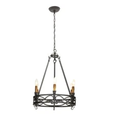 Wagon Wheel Chandelier 6-Light Textured Rust Style No Bulbs New World Imports
