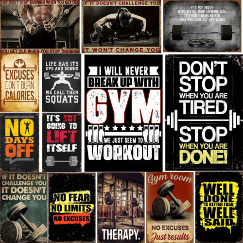 Gym Metal Sign Wall Decoration home tin poster retro work out large 12x16in
