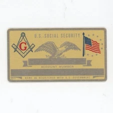 VTG NOS Blank Masonic Metal Social Security Card Perma Products US Flag