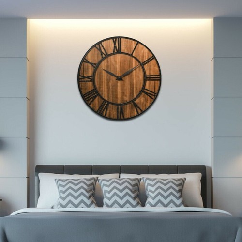 Wanduhr groß modern rund leise Batterie Haus 30 Zoll Analog Naturholz - Bild 4 von 13