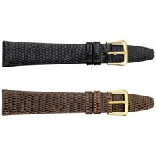 Ladies Long Lizard Grain Leather Flat Watch Strap Band, 2 Optional Colors