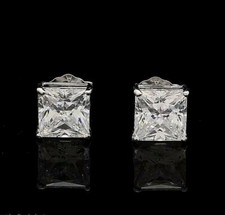 1 Ct Princess Cut VVS1/D Lab Created Stud Earrings 14K White Gold Push Back 6mm
