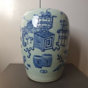1# Antique Chinese / China Porcelain Celadon Blue & white Jar