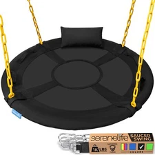 SereneLife 40" Saucer Swing Set w/Chains, Swinging Seat, Carry Bag (Black)