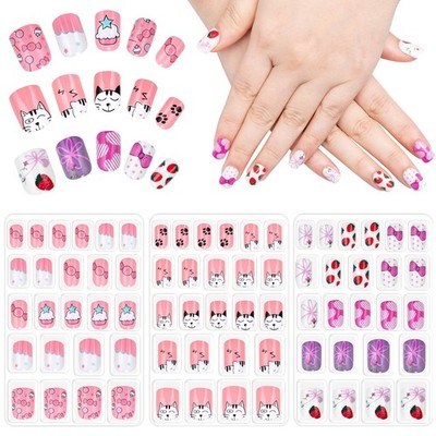 72 Pieces of Stick-On Nails for Children, Self-Adhesive Artificial Fingernails