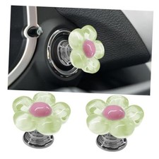 2PCS Flower Car Push to Start Button Cover, Cute Stylish Resin Car Engine Green