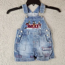 Disney Mickey Mouse Shortalls Baby Infant 12M Blue Denim Embroidered Overalls