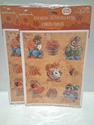 New Hallmark Animal Critters Fall Harvest Feast Sticker 8 Sheets Pumpkin Apple